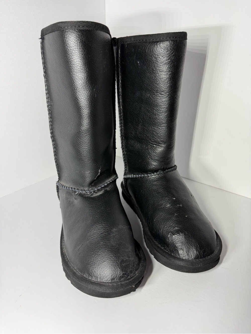 UGG Black Leather Mid-Calf Boots